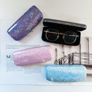 Estuche para gafas con diseño de estrellas brillantes y elegantes, rectangular, con tapa de metal, azul cielo, rosa, violeta oscuro, negro, de 6 a 8,9 pulgadas, para estudiantes - Product Image 1