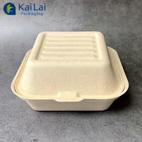 Boîte à lunch jetable en bagasse biodégradable et écologique pour la restauration rapide, boîte à hamburger de 6 pouces, très hygiénique