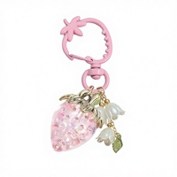 Porte-clés personnalisable 8 styles, pendentif DIY à personnaliser, breloque de sac motif cerise, fraise, fleur de cerisier, lettre