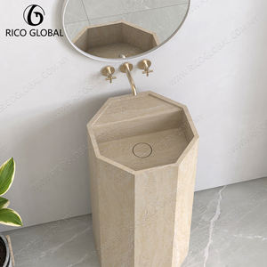 Lavabo de Pedestal para Baño Contemporáneo, Estilo Minimalista, Empalme de Piedra Natural - Product Image 6