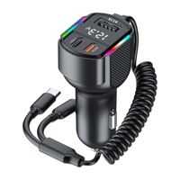 Alimentation universelle pour véhicule à charge rapide, moniteur de tension à fil spiralé, lumière RGB, multi-ports pour téléphone portable et tablette Samsung
