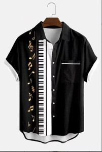 Maglia da uomo con stampa a maniche corte con elemento musicale alla moda stile <span class=keywords><strong>Rock</strong></span> Casual Top - Product Image 6