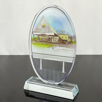 MH-MJ0580 de trophée de plaque de récompenses de forme ovale en verre de cristal d'impression polychrome