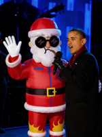 Père Noël gonflable personnalisé avec lunettes de soleil et pipe, en tissu Oxford et peluche, costume de Noël gonflable cool