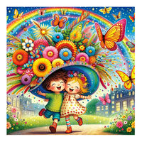 Kit de peinture diamantée Ever Moment Confetti DIY 5D Garçon et Fille Joyeux avec Grand Chapeau Décoré de Fleurs Cadeau pour Enfant ASF2861