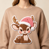 Patchs thermocollants tête de renne de Noël, grand modèle en chenille, applique brodée mignonne, personnalisable, vente en gros pour vêtements de fêtes
