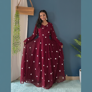 TRENDING GEORGETTE BORDADO TRABAJO VESTIDO FONDO CON DUPATTA MAROON - Product Image 1