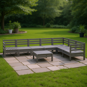 Ensemble de salon de jardin modulaire en pin massif gris, 6 places, mobilier d'extérieur, design contemporain - Product Image 2