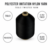 Fil de polyester 75D/2 100% imitation nylon noir pour tissage, tressage, couture, haute ténacité, respectueux de l'environnement