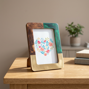 Marco de Fotos Moderno de Resina y Madera, Diseño Rectangular con Rayas Diagonales, Decoración del Hogar Hecha a Mano, Marco de Fotos Personalizado para Mesa Vertical - Product Image 1