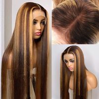 Vente en gros HD transparente pour le devant 13*4 4*4 surbrillance brésilienne alignée P4/27 # droite 12A qualité sans colle bébé cheveux femmes