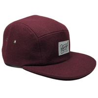 ODM, venta al por mayor, alta calidad, Unisex, Color puro, rojo, etiqueta tejida personalizada, ropa deportiva para montar en bicicleta, gorra de campamento de lana con 5 paneles a presión