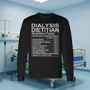 T-shirt à manches longues pour diététicien en dialyse, design avec informations nutritionnelles, cadeau essentiel pour reconnaître les travailleurs - Product Image 3