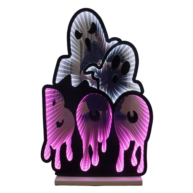 49x60cm 3D Mirror Tunnel Light Ghost BOO Light up Plastic Halloween LED Decor Home Party Mantel Haunted House IP20 Rated
