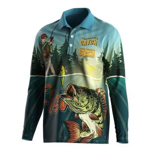 Polo à manches longues à motif pêche, tissu respirant anti-humidité UPF50+, idéal pour la chasse - Product Image 1