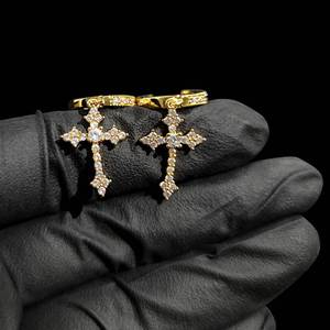 Wholesale Cross Huggie <b>Earrings</b> VVS Moissanite Diamond <b>Set</b> S925 Sterling <b>Silver</b> Real Gold Plated Hip Hop Iced Out Custom Jewelry - Product Image 3