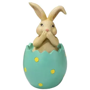 Customized New Design Spring Gift Resin Funny Rabbit Keep Silent Statues For Easter Decor