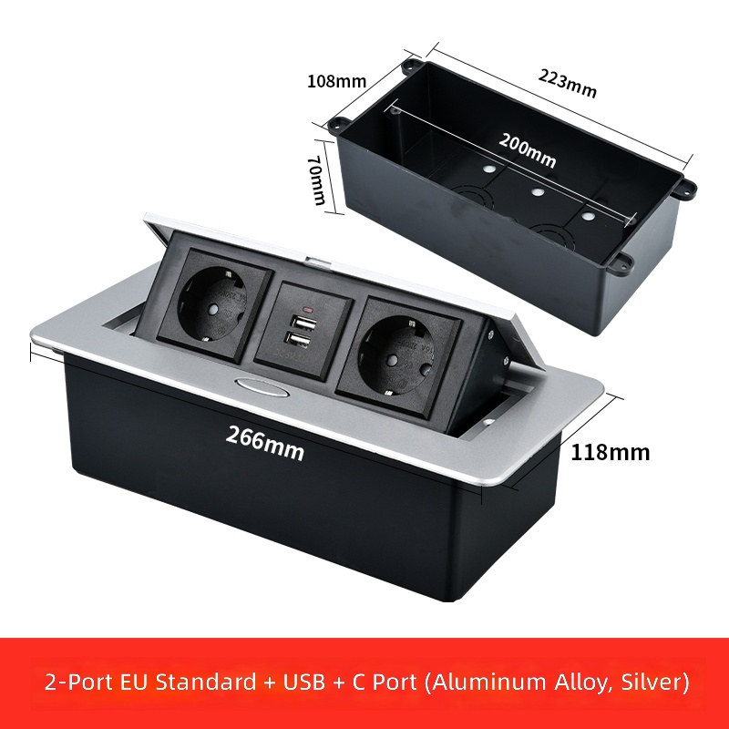 Two-pin 16A German-style European standard+USB+Type-Csilver