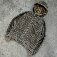 Veste de travail à capuche personnalisée de haute qualité pour l'hiver, en toile de coton épaisse, à carreaux, vintage, délavée à l'acide, avec fermeture éclair