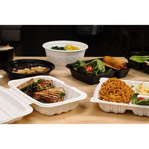 Contenedor de Alimentos para Llevar de Plástico Negro con 3 Compartimentos y Tapa Transparente, Diseño Moderno Desechable, Contenedor de PP Bicolor con Bisagras - Product Image 6