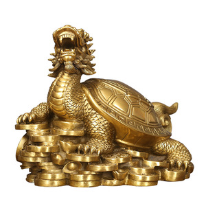 Ornement en laiton en forme de tortue dragon jaune, symbole Feng Shui, décoration de table, artisanat personnalisé en forme d'animal - Product Image 2
