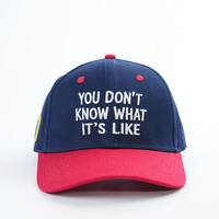 Gorra de béisbol de alta calidad de 6 paneles azul marino rojo de dos tonos 100% algodón ajustable estructurado gorra de béisbol de 6 paneles
