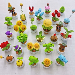 Decorazione per la Casa, Bouquet <span class=keywords><strong>di</strong></span> <span class=keywords><strong>Fiori</strong></span> Artificiali Intrecciati, Pianta <span class=keywords><strong>in</strong></span> <span class=keywords><strong>Vaso</strong></span> <span class=keywords><strong>di</strong></span> Pisello Zombie e Girasole <span class=keywords><strong>in</strong></span> Lana Lavorata a Maglia - Product Image 1