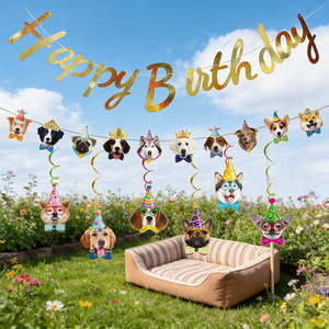 608412 Set Decorazioni per Festa di Compleanno per Cani: Adorabili Decorazioni Pendenti a Forma di Testa di Cucciolo con Spirali per Amanti dei Cani - Product Image 2