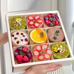 9 Lubang Kotak Kue Piknik Mengambil Cupcake Slice Kue Coklat Macaroon Set Kemasan Kotak Kemasan Mengambil dengan Pvc Jendela Yang Jelas