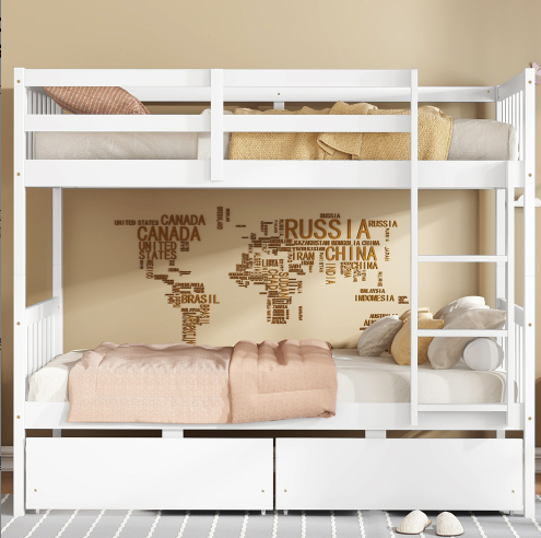 White + Rubber Wood + Bedroom+Twin