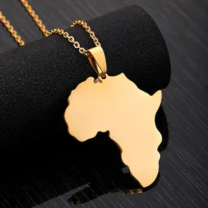 Kalung Liontin Peta Afrika Emas 18K Baja Tahan Karat untuk Pria dan Wanita, Bentuk Kustom, Kalung Pasangan