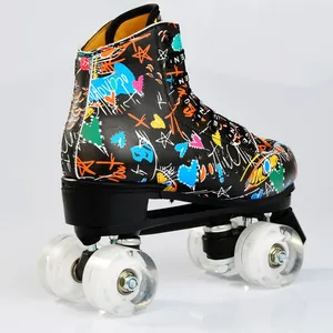 Üreticileri satış yetişkin çocuk grafiti paten ayakkabı çift sıralı dört tekerlekli paten ayakkabı, boyutu: 34-44