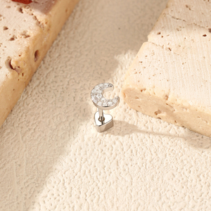 Minimalism 925 Sterling <b>Silver</b> Delicate Sparkling Moissanite Tiny Moon Heart Screw <b>Stud</b> <b>Earrings</b> for Women Fine Jewelry - Product Image 5