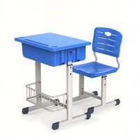 Ensemble bureau et chaise réglables pour étudiants avec tiroir et structure métallique pour l'étude en classe