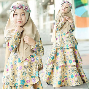 Venta al por mayor 1-3 años mayor otoño Primavera Verano patrón floral vestido y Hijab traje niños Abayas <span class=keywords><strong>niñas</strong></span> musulmanas niños - Product Image 1