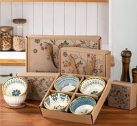 YCB-219 bol en céramique japonais 4.5 pouces bols en céramique avec cuillères ensemble de bols à riz en porcelaine pour cadeau ensemble de vaisselle avec LOGO OEM
