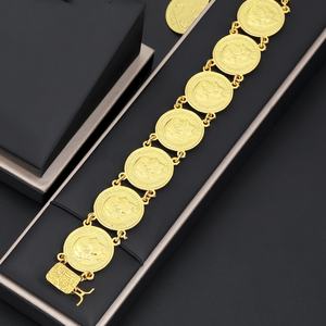 Pulsera de Latón Chapada en Oro de 24K para Mujer, Modelo de Moneda con Flores, Pulseras de Moda para Fiestas, Marca Jxx - Product Image 6