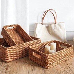 Handcrafted <b>Rectangular</b> Rattan <b>Storage</b> <b>Basket</b> Household Sundries Organizer Bin with Lid for Kitchen <b>Storage</b> Solutions - Product Image 3
