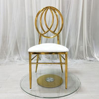 Chaise Chiavari en fer en gros, chaise de château à dossier rond avec coussin en cuir blanc pour hôtel, mariage, événement