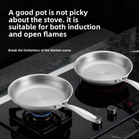 Poêle à frire transfrontalière en titane pur à fond plat, finition martelée, construction en aluminium et acier inoxydable 430, compatible gaz