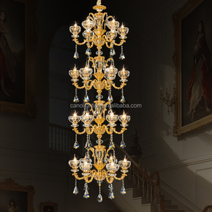 Lampadario Grande di Lusso per Hotel, Soggiorno e Ingresso, Lampada a Sospensione Stile Candela per Matrimoni, in Lega di Zinco Dorata con Cristalli K9 - Product Image 2
