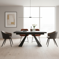 Table à manger rectangulaire extensible durable au design nordique moderne, plateau en marbre fritté, pieds en acier inoxydable, métal, pour la maison