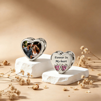 Bracelet personnalisé avec photo, perle en cuivre en forme de cœur creux, deux cœurs en zircon rose, texte gravable, bracelet porte-bonheur pour couple, souvenir d'amour éternel, cadeau