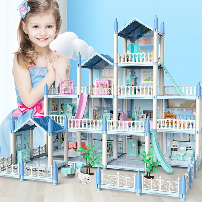 DIY 3D Cottage Lighting Villa Model Montessori Assembled Puzzle Large Size Doll House Set Family Castle Villa Children Toys Gift