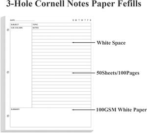 Papel de Recambio para Planificador A4 Cornell, Personalizado al por Mayor, con 3 Orificios, Hojas Sueltas, 50 Hojas/100 Páginas, Blanco, 8.5'' x 11'' - Product Image 2