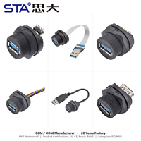 Conector USB Impermeable Recto Macho-Hembra Redondo IP67 para Montaje en Panel PCB, Cable de Extensión USB-A Enrasado, Conectores USB 3.0 de 0.3M 0.5M 1M