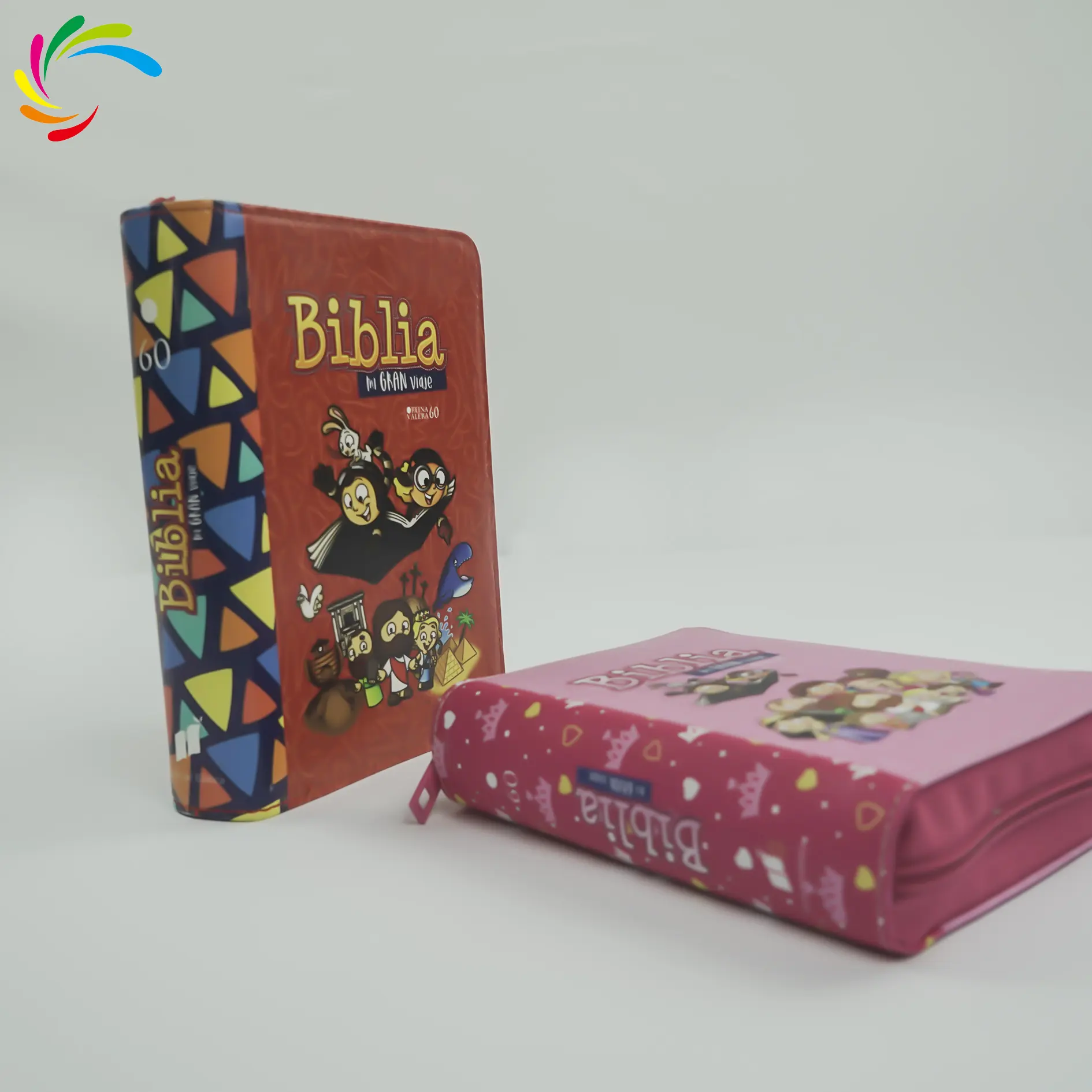 Factory cheap price custom high-end PU leather pink with zipper bag Reina Valera 60 children hardcover Spanish Bible book