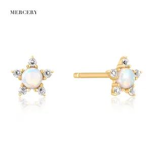 Mercery Luxury Jewelry Beautifully Designed Flower Geometric Stud Earrings 14K Solid Gold Earrings Women Fine Jewelry