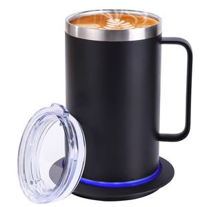 Ensemble de tasses chauffantes pour bureau 500 ml, base en acier inoxydable 304, couvercle en PC, tasse thermos chauffante à boire directement, électronique pour café - Product Image 1