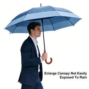 Paraguas de Golf de Lujo de Doble Capa con Ventilación, Resistente al Viento, de 27 Pulgadas, con Mango Curvo de Madera, Diseño Personalizado, para Negocios, con Tela Pongee - Product Image 2
